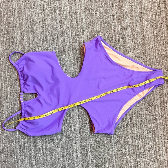 Shade & Shore Swimsuit Purple One Piece Cut Out Monokini L Large New - Picture 5 of 6